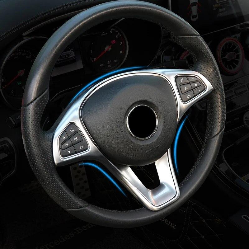 For Mercedes Benz W205 W213 Gla GLC E C Class 2015 2016 2017 2018 Matte Silver Steering Wheel Decor Frame Trim Sticker Cover