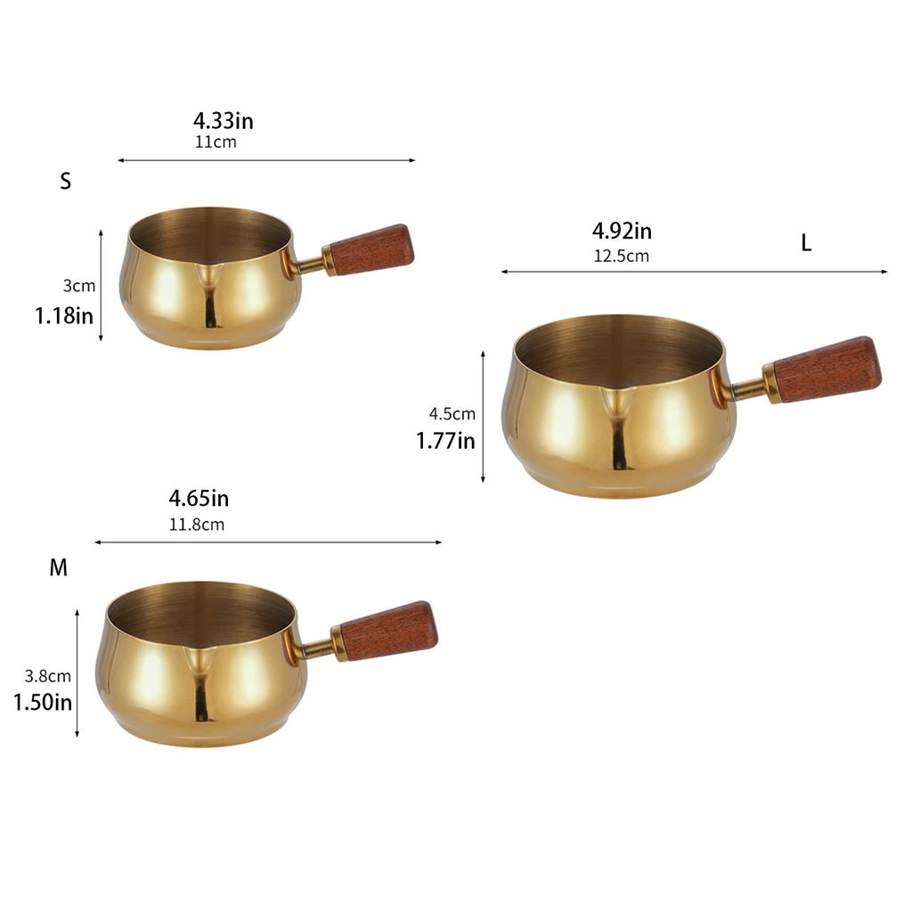 Stainless Steel Measuring Cups With Wooden Handle Condiment Serving Cups Ideal For Espresso And Sauce Pouring
