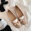 Miss Yuanlitong Huayang~ Pearl bow single shoes flat-soled high-end diamond flat-soled single shoes women's ballet shoes