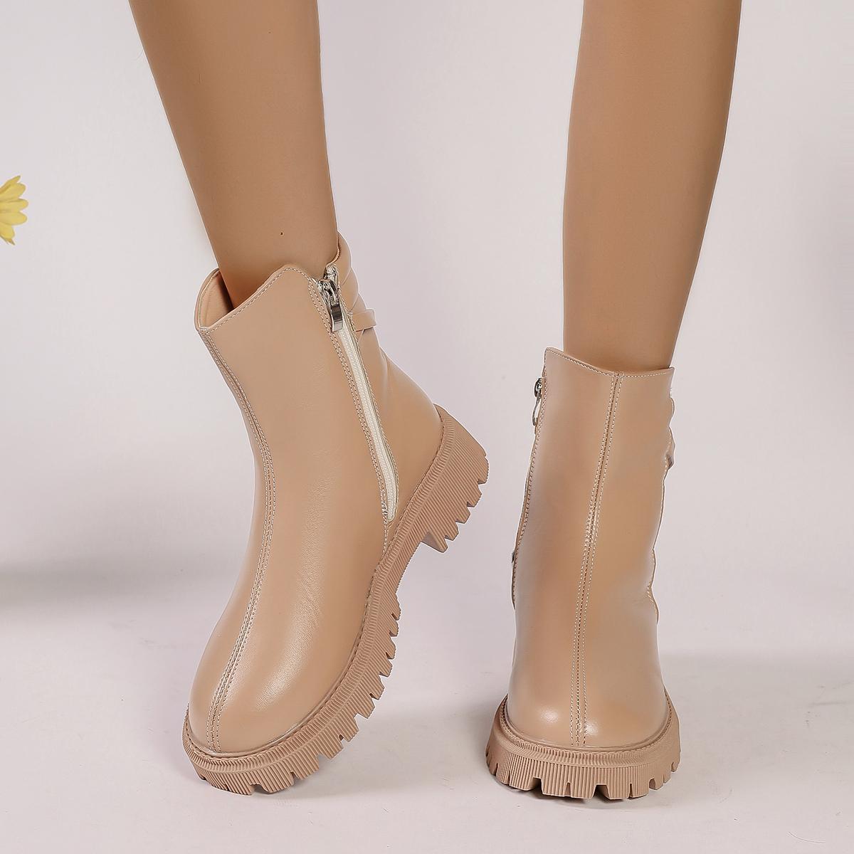 

Женские сапоги 2024 года, новая зимняя мода, повседневная обувь для женщин, высокие каблуки, квадратный каблук, круглый носок, однотонные, Zapatos De Mujer 35 абрикосовый