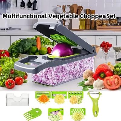 Multifunktionaler Gemüseschneider, Zwiebelschneider, Griff, Lebensmittelrost, Lebensmittelschneider, Küchengemüseschneider, Würfelschneider, Schnitt 14/16 in 1