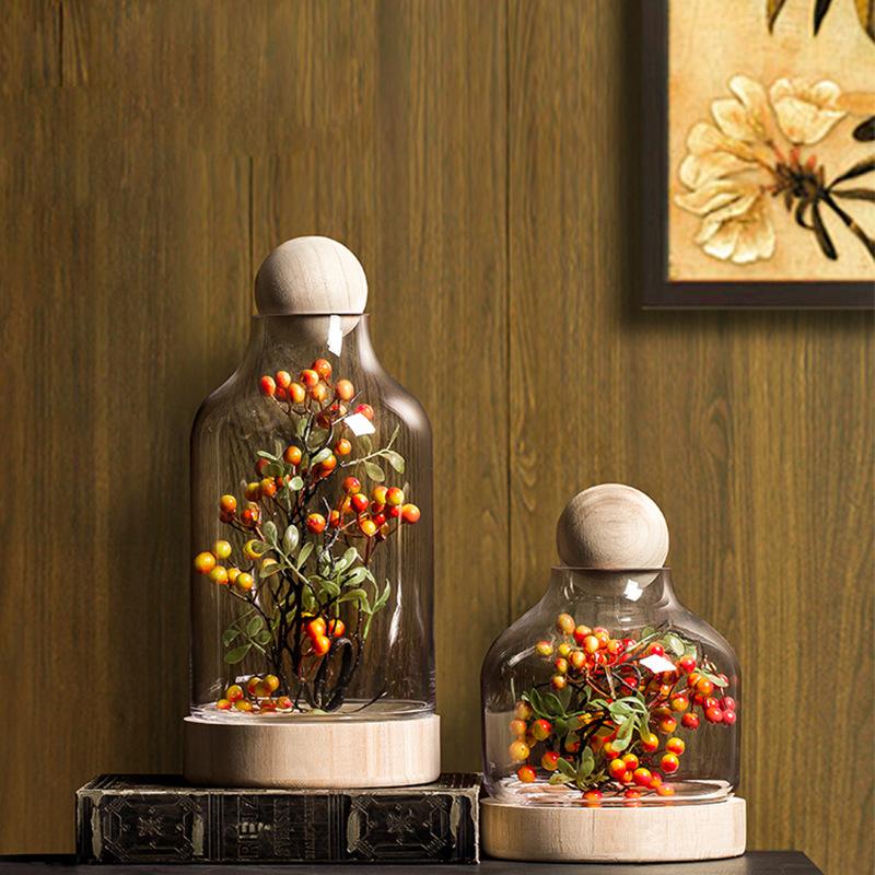 Simple Everlasting Flower Glass Cover Ornaments Living Room TV Cabinet Model Room Home Decorations Valentine's Day Gift