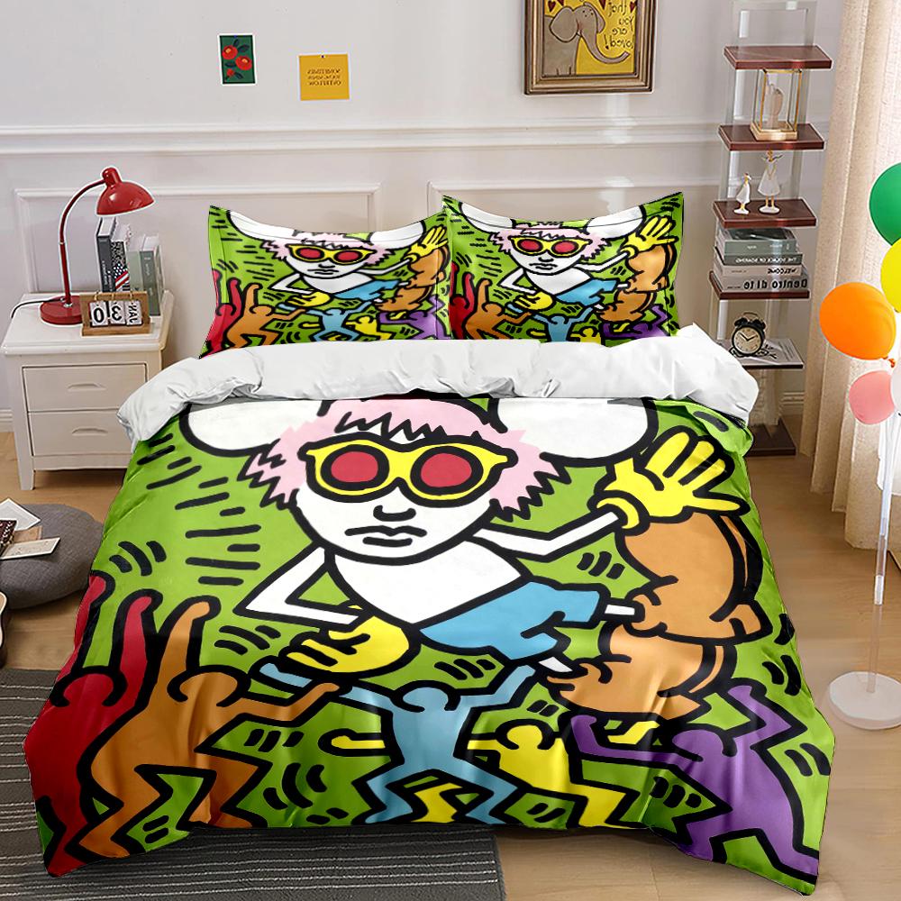 Colorful Comic Pop Art Style Bedding Set Bedding set (1 duvet cover, 2 pillowcases, duvet not included) 135x200cm