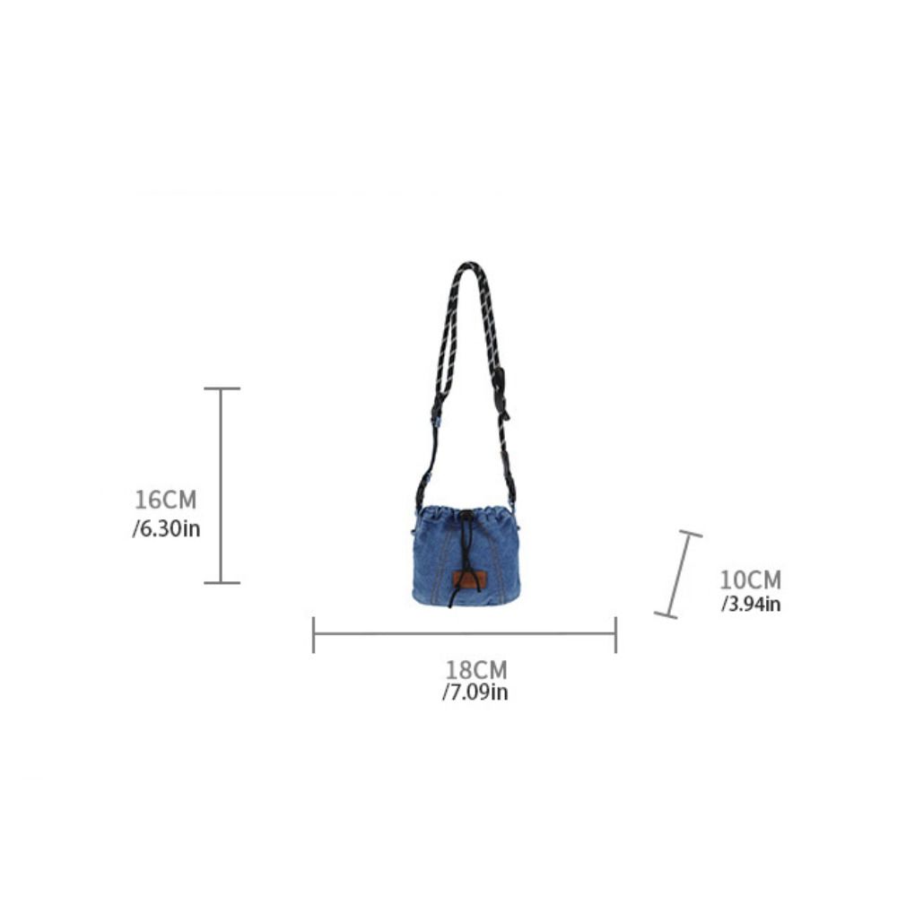 Large Capacity Drawstring Crossbody Bag Solid Color Jeans Shoulder Bag Denim Canvas Bag  Women
