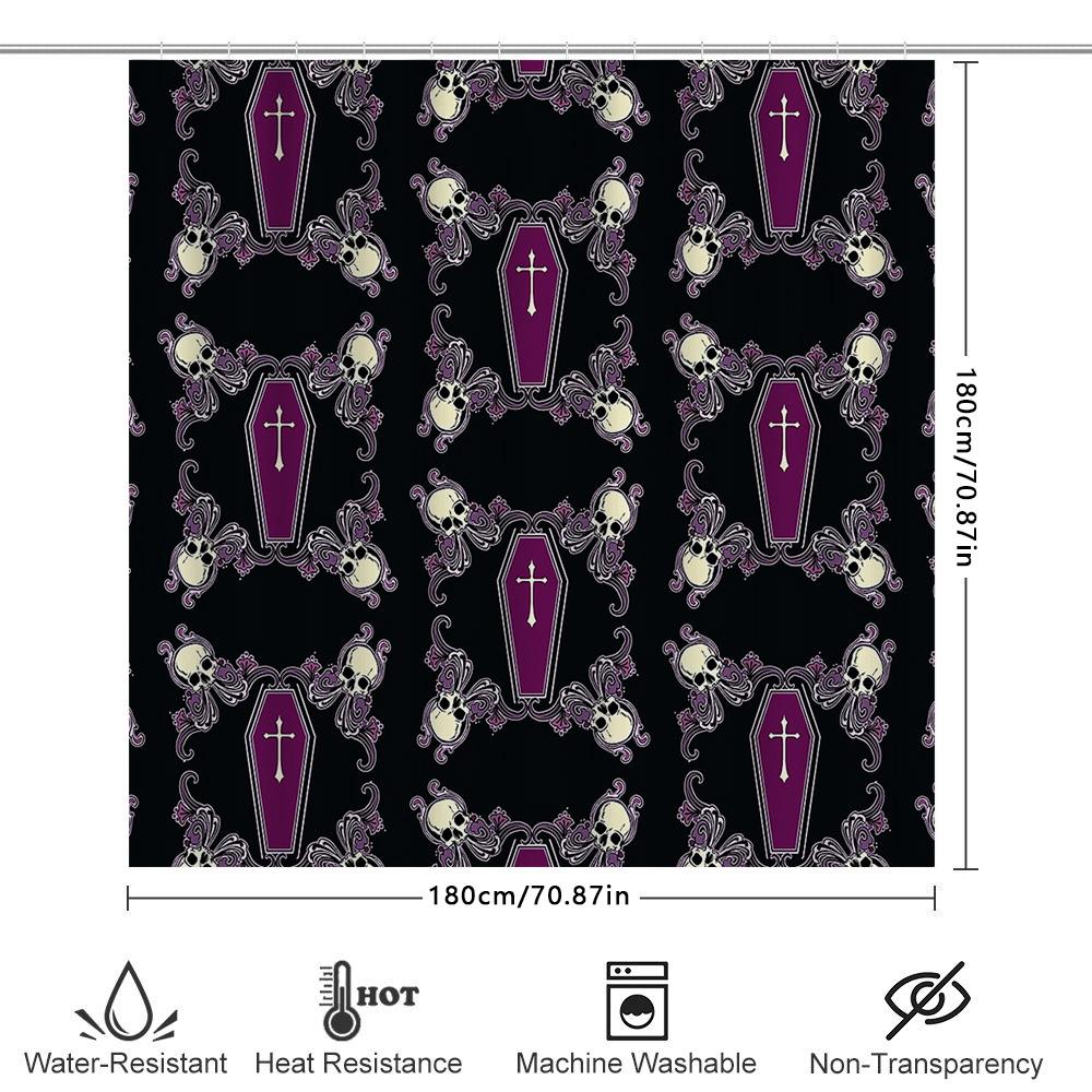 Gothic Coffin Shower Curtain Dark Halloween Decor Skull Tapestry Washable Bathroom Set Vintage Horror Home Textile Wall Hanging