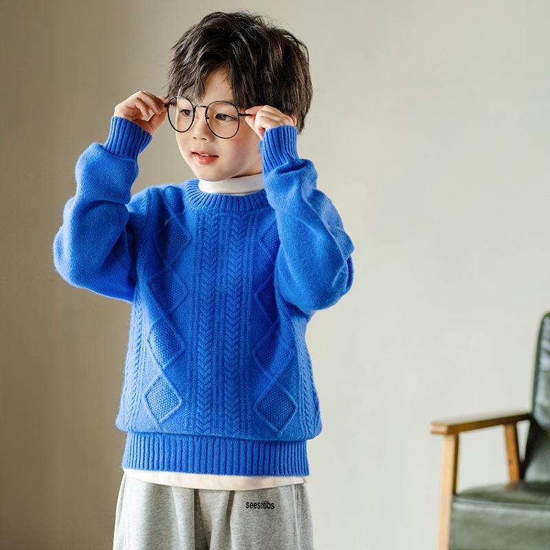 Children's 100% Wool Cable Knit Sweater - Unisex Round Neck for Autumn/Winter
