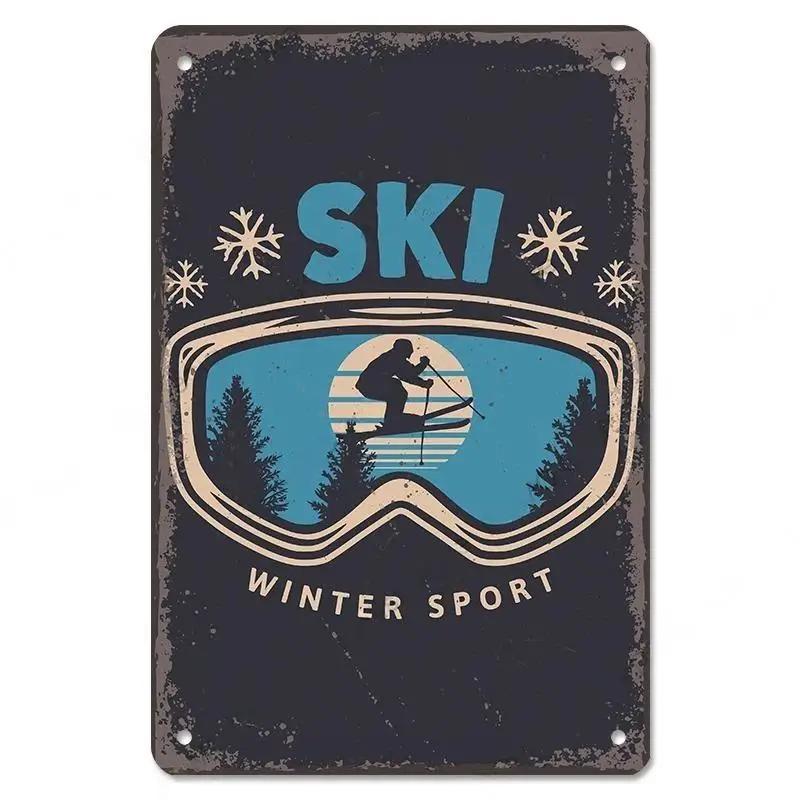 Alpine Skiing Posters Metal Tin Signs Plate Decor Retro Mountain Extreme Sports Snowboards Ski Home Wall Decor Room Decoration