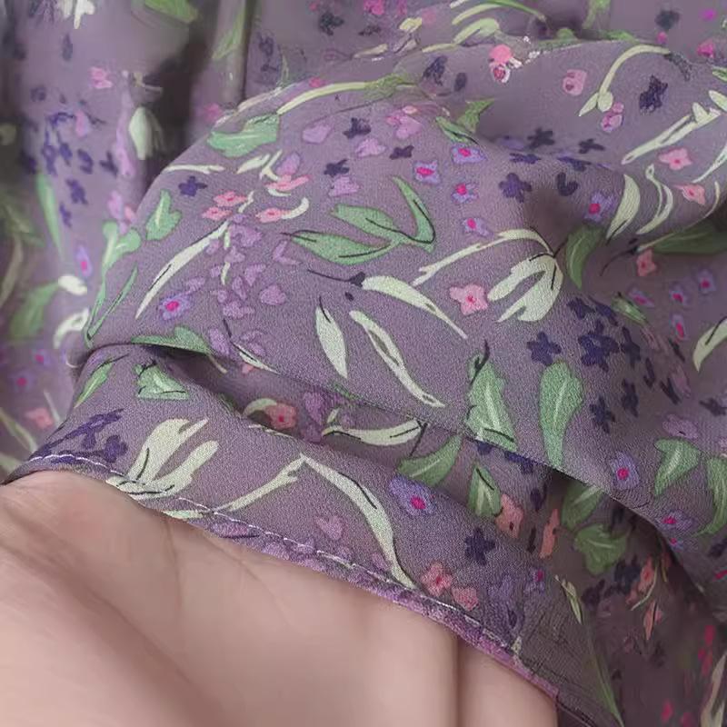 DX~~ Francouzská retro tištěná patchworková šifonová sukně A-line pro novou dámskou zeštíhlující sukni s vysokým pasem s velkým lemem