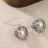Vintage Heart-shaped Material Craftsman Carved Texture Earrings for Women, Bohemian Style Two Tone Heart-shaped Pendant Earrings