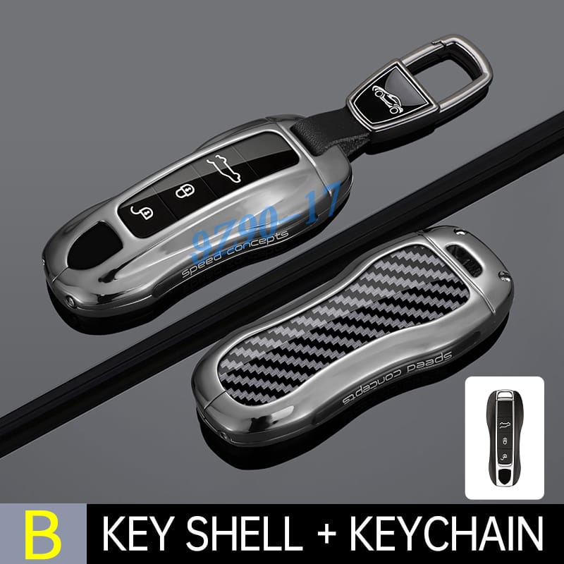 Metal Carbon Fiber Car Key Fob Case Cover Keychain For - Porsche Cayenne Coupe Panamera Taycan 911