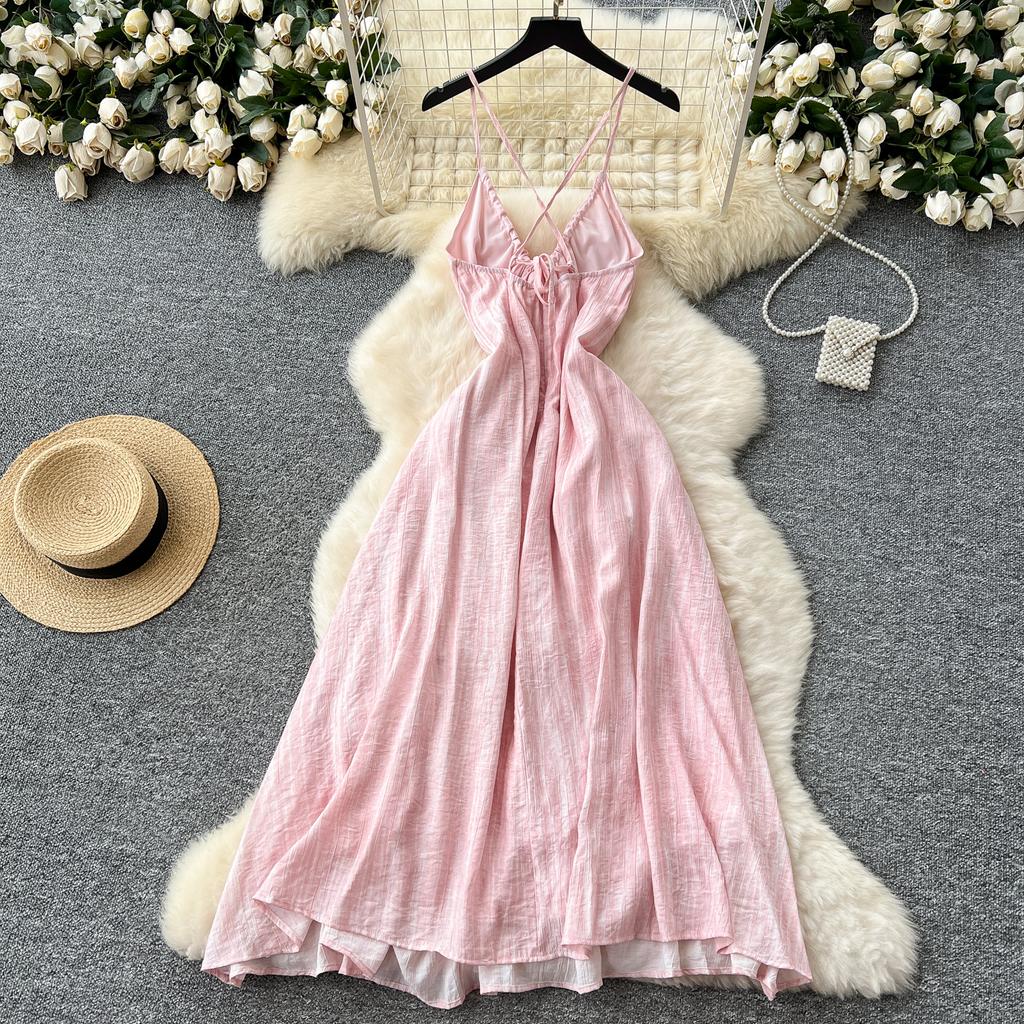Rochie de vară Fairycore Beachwear Femei Gât în ​​V 3D Floare Chic Vacanță A Line Rochie lungă cu bretele spaghete fără spate