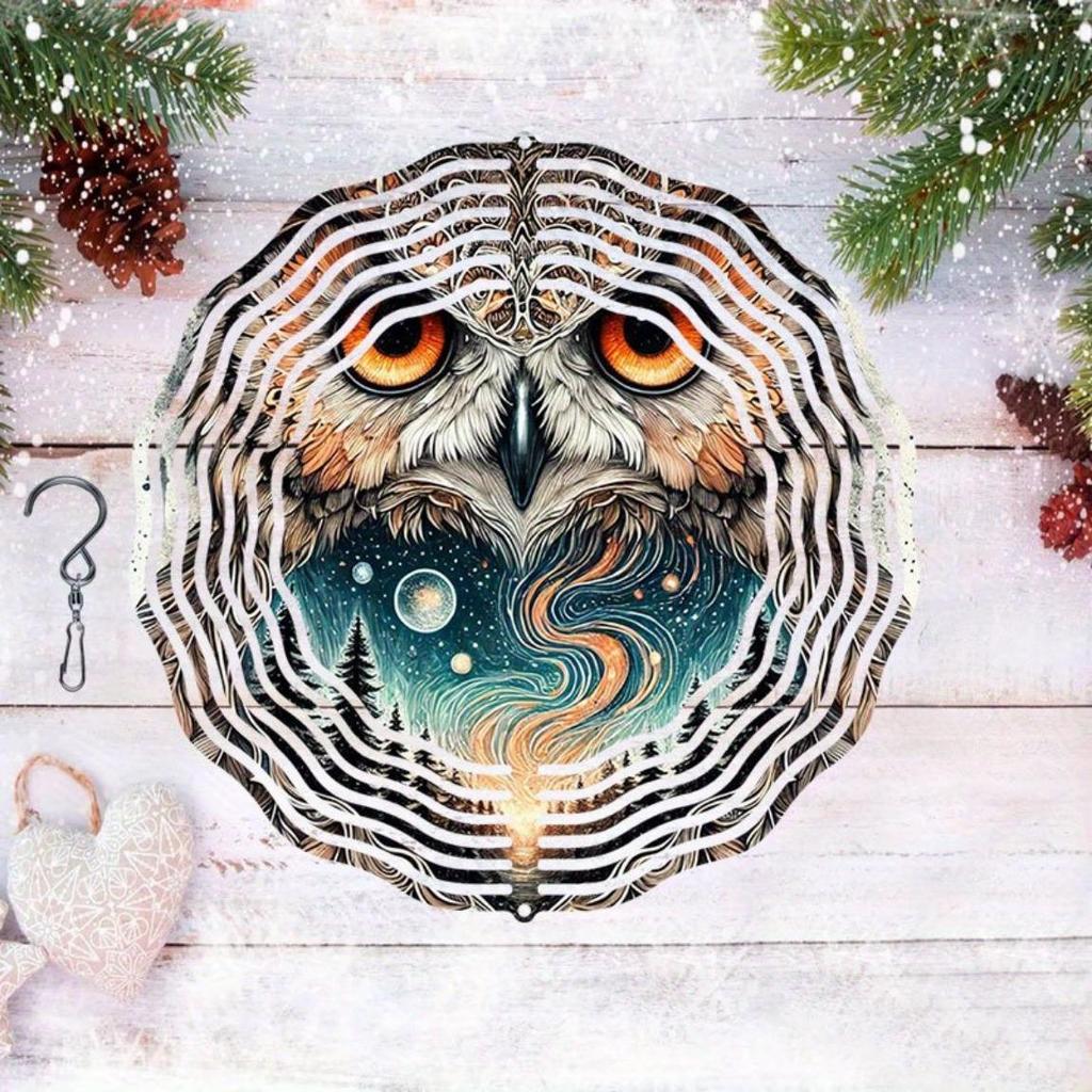 Dynamic 2D Metal Wind Spinner Mystical Owl Design Vibrant Nature Patterns Durable Outdoor Garden Decor Perfect Gift Yard Art Autumn Display