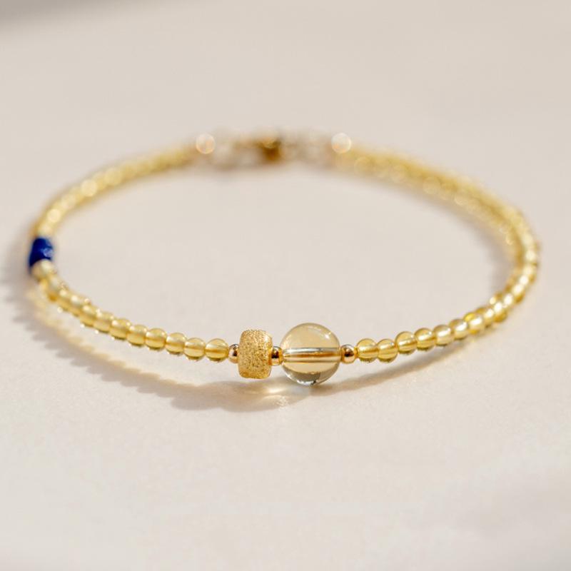 Женский браслет из бразильского цитрина и золотых бусин - Маленький этнический стиль с кристаллами