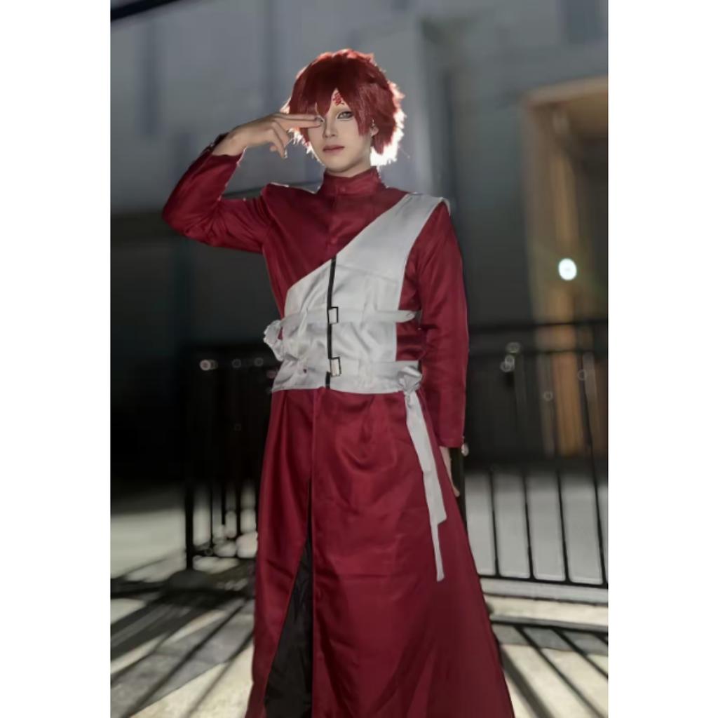 Gaara Cosplay Kostyme Sandfoss Femte Kazekage Rødt Hår Shinobi Ninja Tatoveringsklistremerke Sett Parykk Halloween Jul