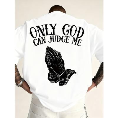T-shirt Nera Solo Dio Può Giudicarmi Stampa Mani in Preghiera Abbigliamento Casual