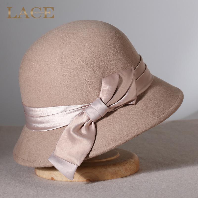 Women's Retro Black Wool Bucket Hat - Autumn/Winter Trendy Japanese Fashion.