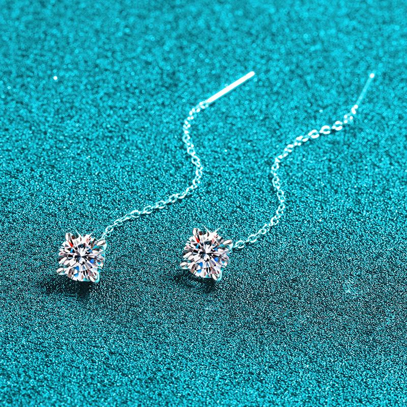 Smyoue 5/6.5mm Tassel Round Cut Moissanite Drop Earring for Women Classic Four-claws Lab Diamond Ear Jewelry 925  Silver