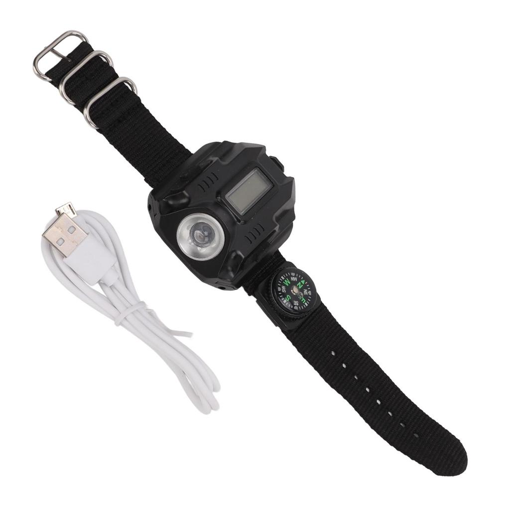 Venkovní náramkové hodinky s baterkou USB dobíjecí LED náramkové hodinky svítilna pro kempování MIT