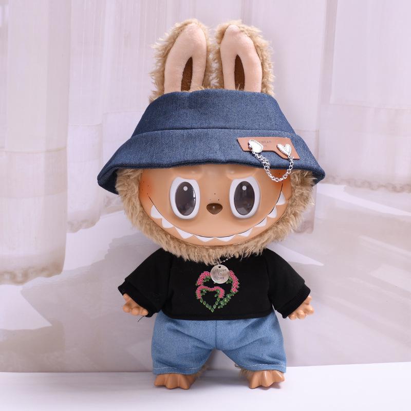 38cm Labubu Plush Doll Casual Outfit Set with Hat (Clothes Only)