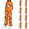 Women's Casual Round Neck Loose Fit Sweatshirt and Pants Set with Halloween Print Hem Slit for Halloween