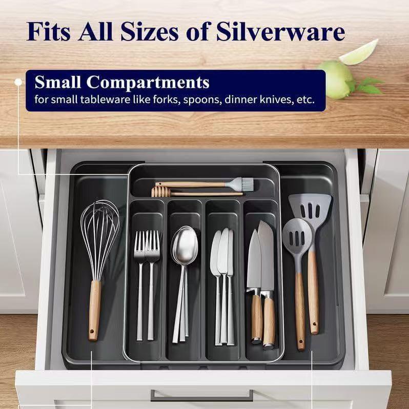 Expandable Multifunctional Silverware Divider and Storage Box for Kitchen Drawer