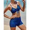 Women's Geometric Print Drawstring Bikini Set with Sheer Cover Up 3 Piece Swimwear
