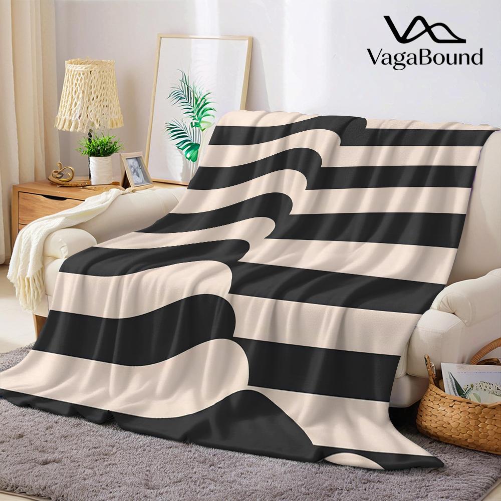 Black-White Wave Flannel Blanket Warm Soft Halloween Christmas Couch Warm Cozy Decorative Decor Gift for All Season