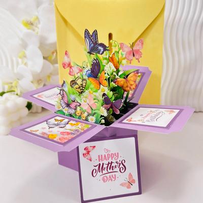 Schmetterlings-Pop-Up-Karte, handgefertigte 3D-Papierblumenstrauß-Pop-Up-Grußkarte zum Geburtstag, Jahrestag, Muttertag