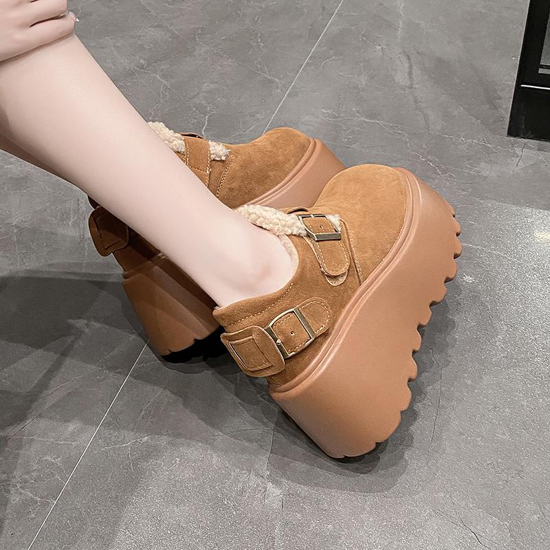 Women's Ankle Boots 2025 New Winter Plush Warm Suede Design High Heel Botas Mujer Casual Slip-on Non-Slip Thick-soled Snow Boots