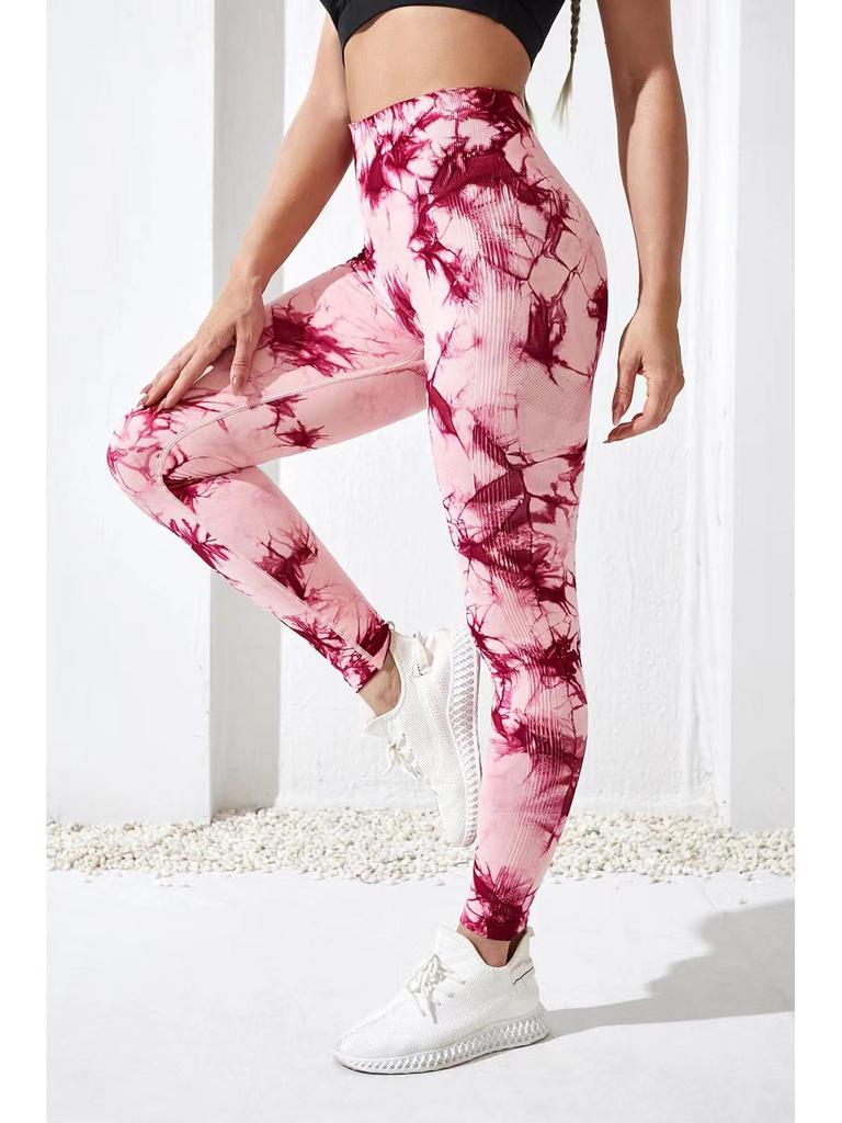 Women's High-Waist Tie-Dye Yoga Pants - European & American Style, Peach Hip-Lifting, Outerwear Fit