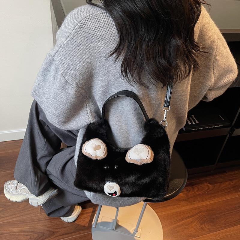 Plush Bag Women's Large Capacity 2025 New Autumn and Winter Versatile Messenger Bag Cartoon Cute Mao Mao Tote Bag