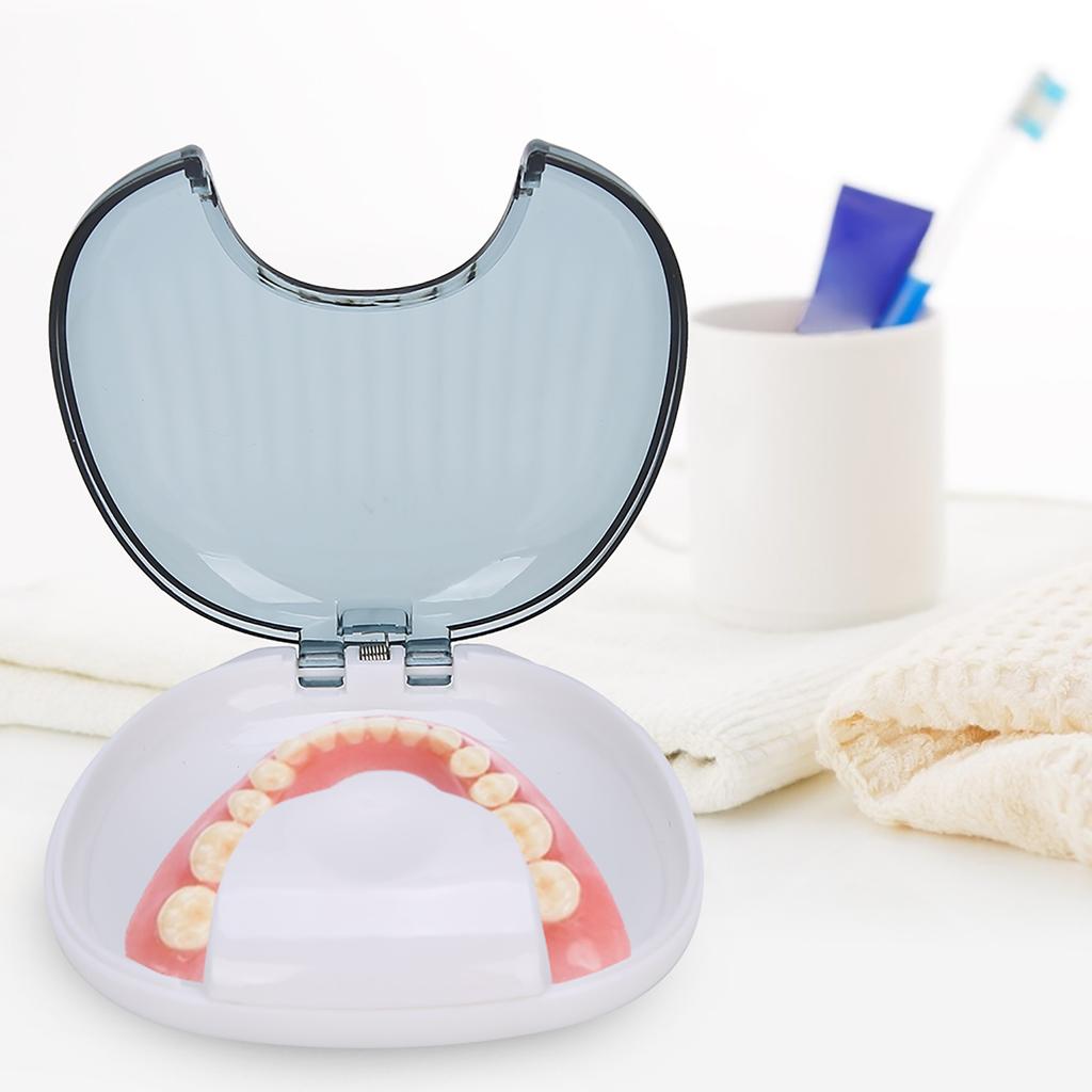 Orthodontic Retainer Case Portable Waterproof Mouthpiece Denture Box ContainerGray White