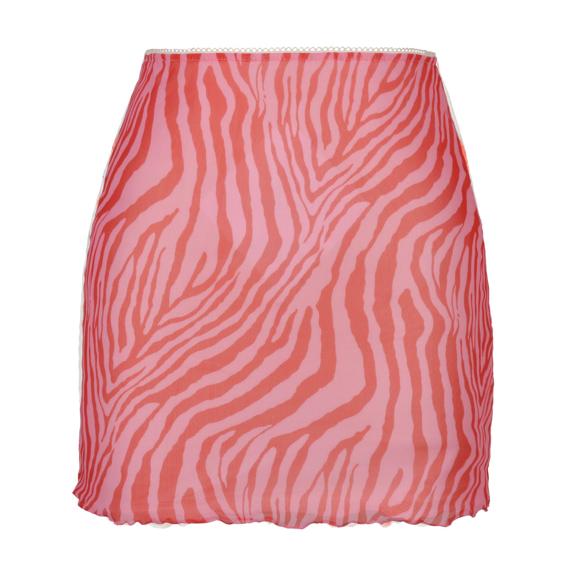 

Юбка из сетчатого материала с принтом на весну и лето, с высокой талией, двухслойная узкая юбка на бедрах M