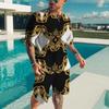 Summer New Men's 3D Printed Luxury Gold Pattern Fashion Casual Sportswear Short Sleeve T-shirt Set Men's T-shirt Two Piece Set