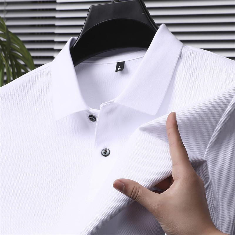 

Heavy 240G Cotton Polo Shirt Short-Sleeved T-Shirt Men S Lapel Solid Color Business Casual High-End Short 2XL білий
