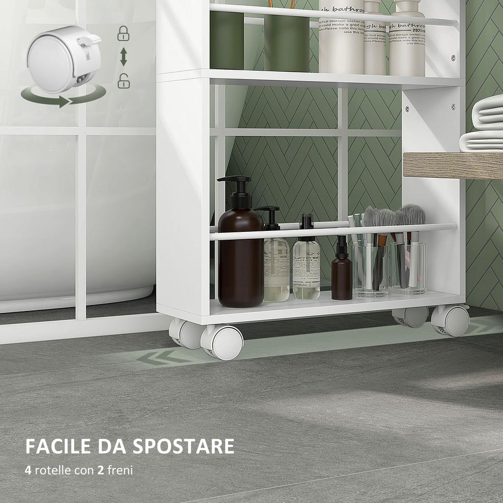 Space-Saving 3-Tier Kitchen and Bathroom Cart with Side Rails and Lockable Wheels, White