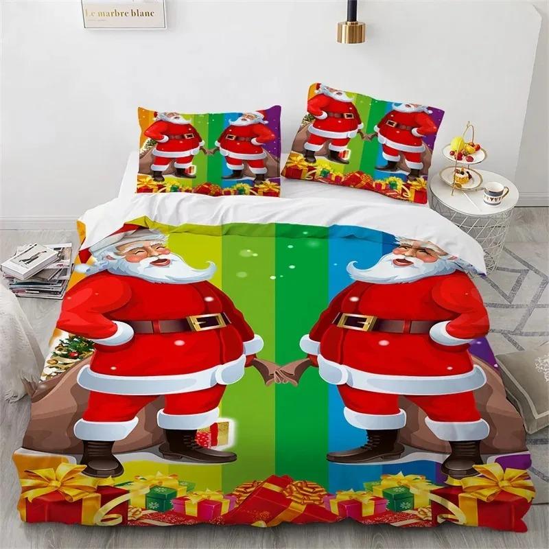 Cartoon Christmas Santa Claus Bedding Set Boys Girls Twin Queen Size Duvet Cover Pillowcase Bed Kids Adult Home Textileextile