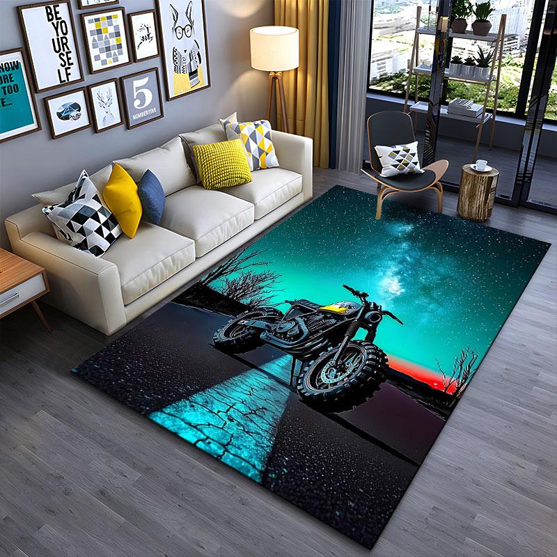 Motorbike Under Starry Sky suitable as a non-slip mat for the living room or bedroom sofa
