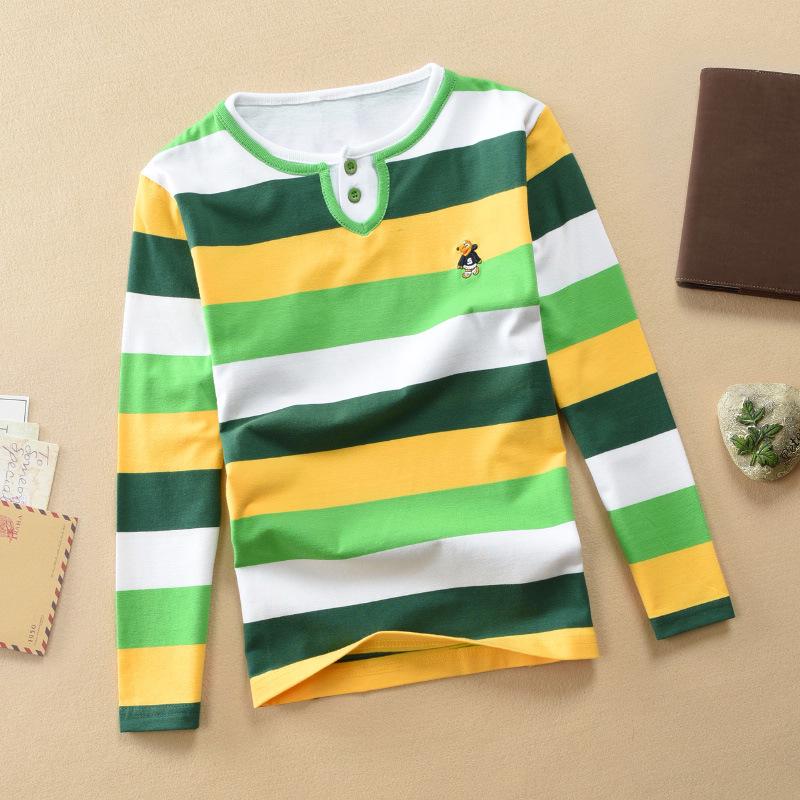 Boys' Korean Style Striped Long-Sleeve Polo Shirt with Turn-Down Collar (Sizes 100-170 cm) - Autumn & Spring Wear