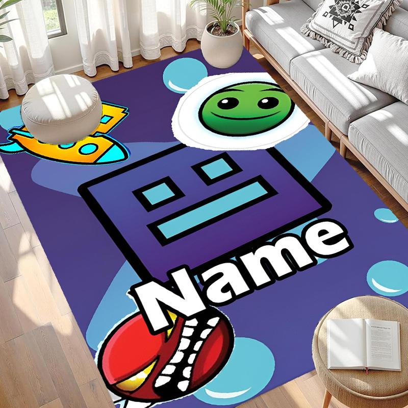 Custom Name Personalized Geometry Dash Print Carpet, Versatile Home Decor Rug, for Playroom, Apartment, Balcony, Entryway, Hallway Gift
