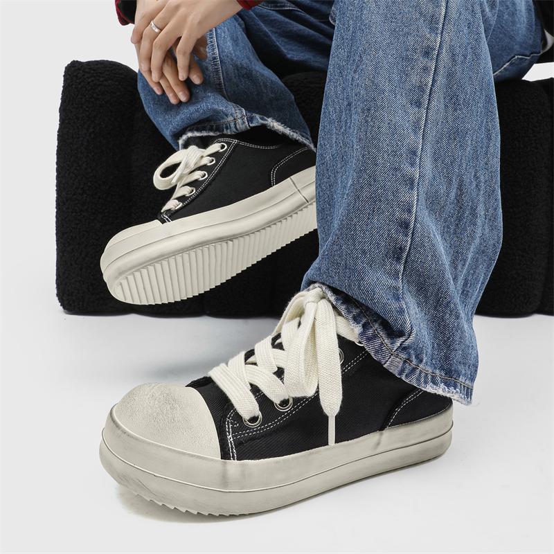 2026Nuevas Zapatillas de Lona para Hombre con Suela Gruesa Moda con Cordones Casuales Zapatos Juveniles Ligeros Cómodos para Exteriores Planos de Diseñador Zapatos para Caminar