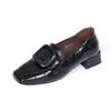 British retro square head leather shoes 2025 new comfortable and versatile single shoes two wear soft leather soft sole thick heel loafers women