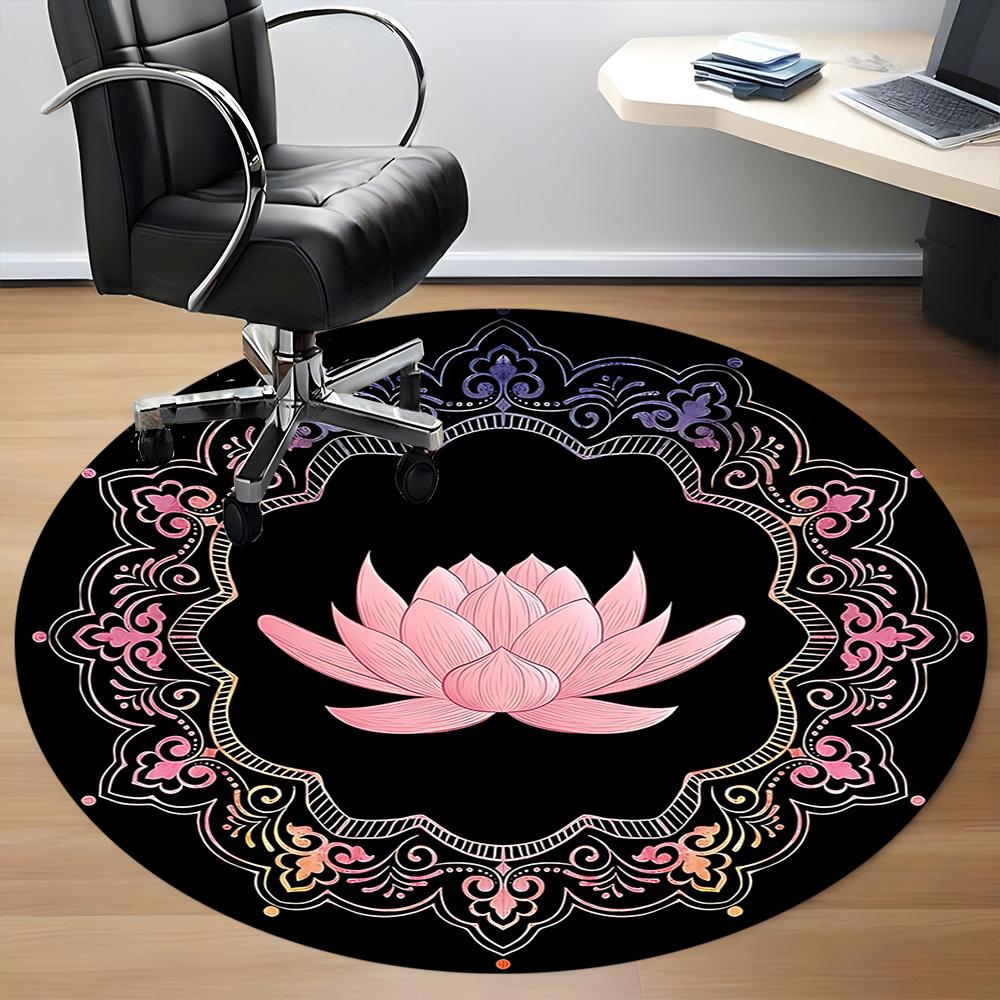 1pc Lotus Mandala Pattern Chair Carpet for Office, Round Non Slip Durable Large Size Office Carpet, Suitable for Office