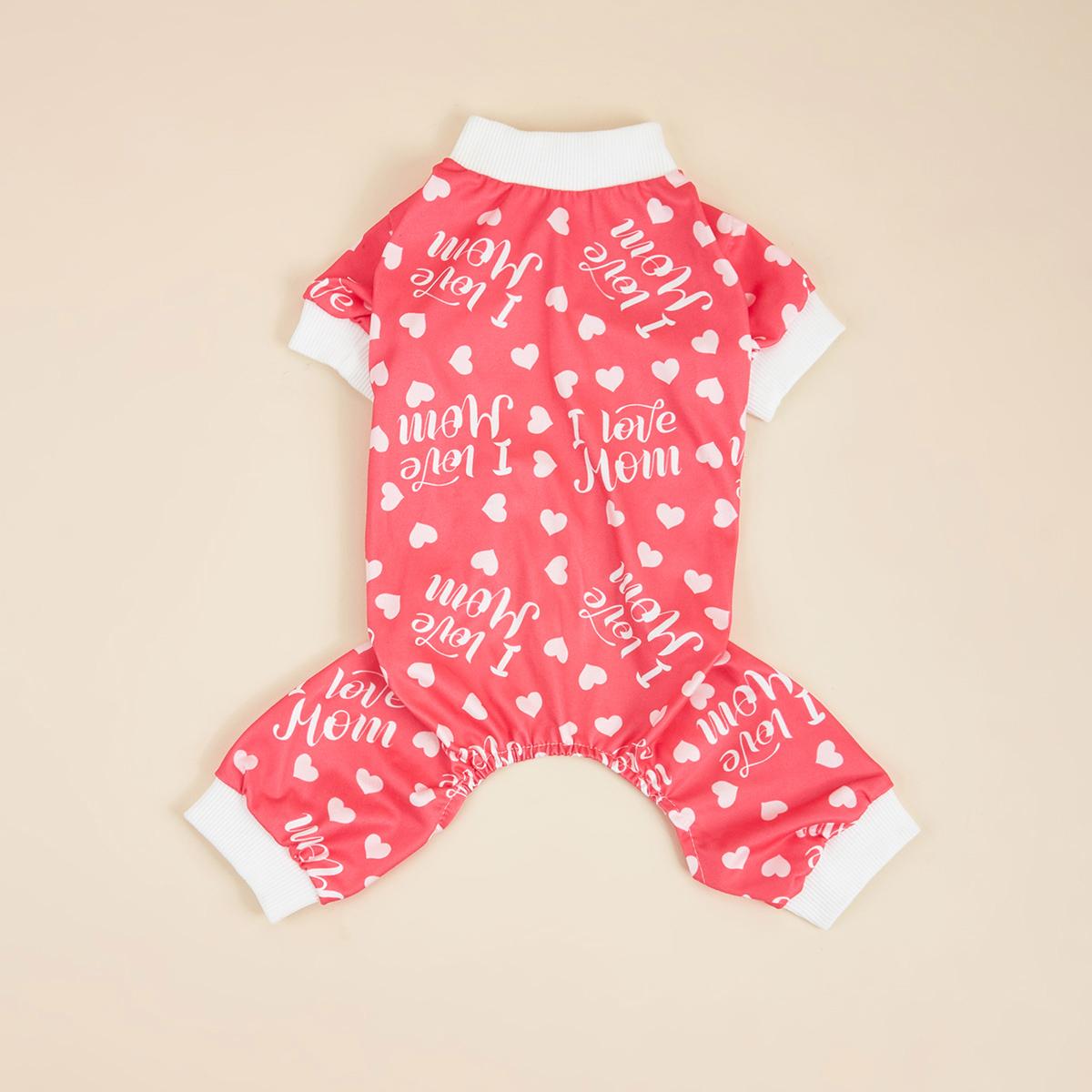 

Dog Pajamas I Love Mom Soft Pink Heart Pattern Dog Clothes Jumpsuit Dog Costumes for Small Medium Puppy Dog Cat Mothers Day XS（old） розовый