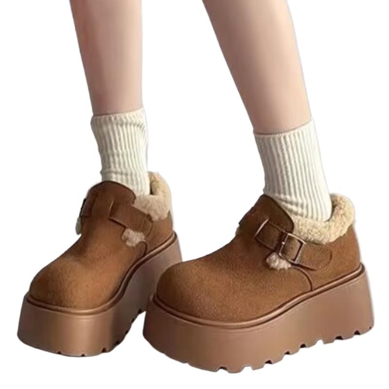 Fashion 2025 Fashionable Versatile Women's Cotton Shoes Thick Bottom Loafers Warm Fleece Lined Flat Heel round Toe Shoes