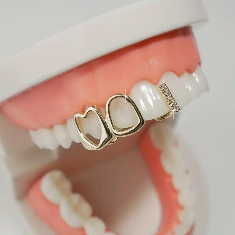 1 sada zubních Grillz šperků duté srdíčkové rovnátka Hip-Hop minimalistické dentální doplňky pro každodenní nošení party make-up