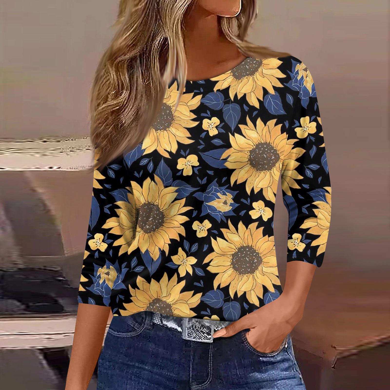 

Женские топы с рукавами 3/4, цветочный принт, винтажная мода, повседневные свободные рубашки с круглым вырезом больших размеров XXXL шафрановый