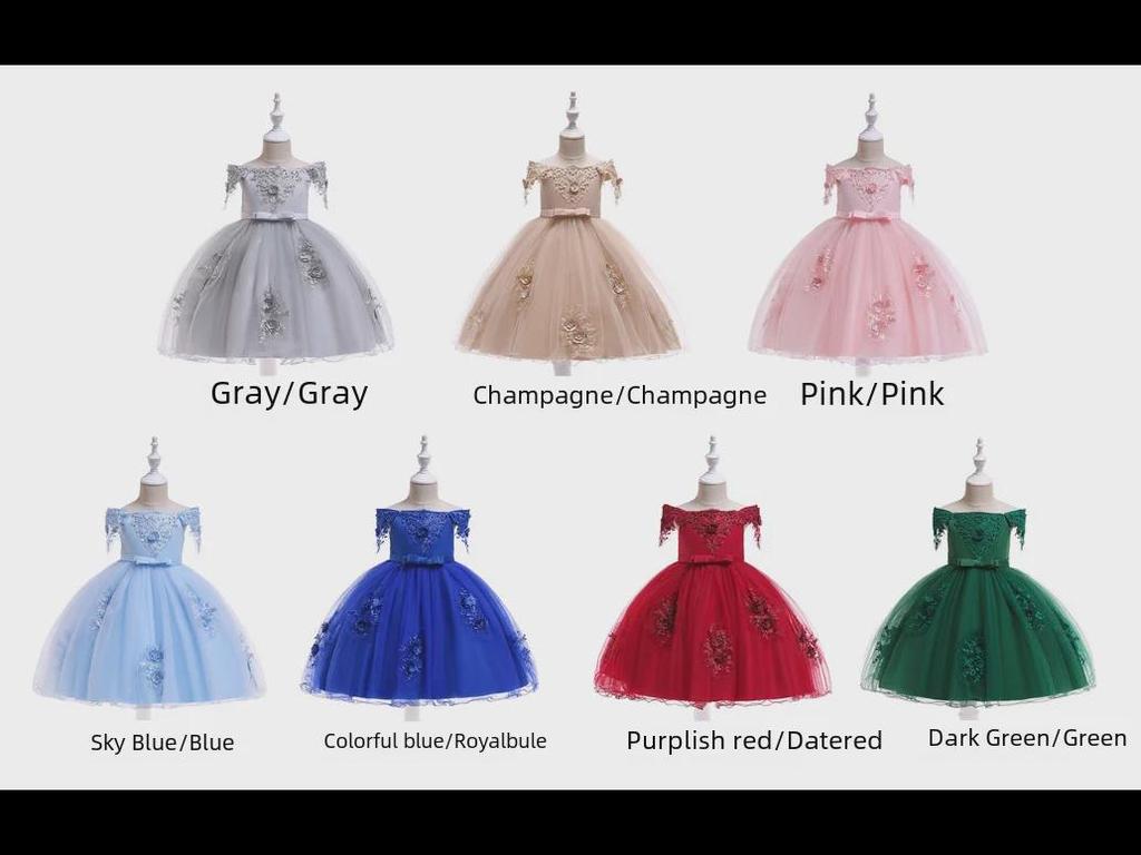 2024 One-Shoulder Puffy Princess Dress with Mesh Embroidery and Pearls for Girls