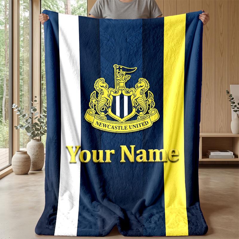 Coperta in Flanella Personalizzata con Nome Testo Newcastle United FC Logo Calcio Coperta in Pile Personalizzata Regalo Speciale per Divano Camera da Letto Casa