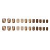 Coffee Color Smudge Fine Flash Short European Square Nails Elegant Fashion Girl Gentle Removable Manicure Tablets 24 Pieces